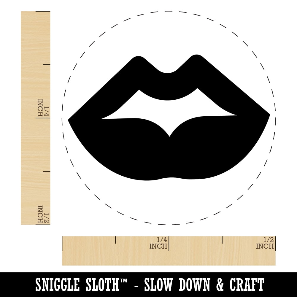 Luscious Plump Lips Self-Inking Rubber Stamp Ink Stamper - Blue Ink - Mini 1/2 Inch