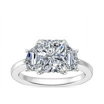 Diamond-Capitals 2.30 Ct Fine Radiant Cut Moissanite 3 Stone Ring for Anniversary Gift Solid 18K White Gold Size 11