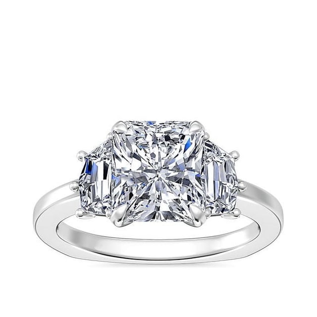 0.80 Carat Excellent Radiant Cut Real Diamond New Design Three Stone Ring for Wedding Solid 18K White Gold Size 11