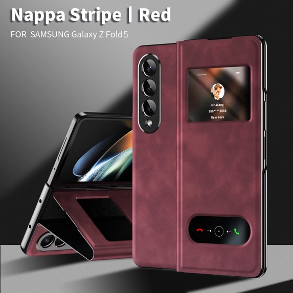 Allytech Galaxy Z Fold5 Case, Flip Cover for Galaxy Z Fold5, Premium PU Leather Solid Color Business Retro Cover Phone Case for Samsung Galaxy Z Fold5 - Winered
