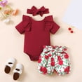 thumbnail image 2 of Girls Summer Outfit Ribbed Ruffle Bodysuit Floral Bloomer Shorts Headband 3 Piece Baby Clothes Set 0-24M, 2 of 6