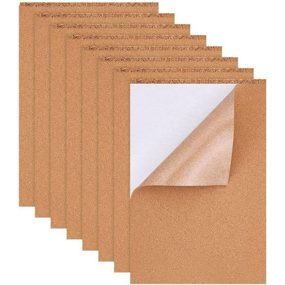 8 Pack 8.3 x 11.8 Self-Adhesive A4 Size Cork Sheets(2mm Thick) Rectangle Insulation Cork Backing Sheets for Coaster Wall Decoration Wedding Party DIY Crafts Supplies