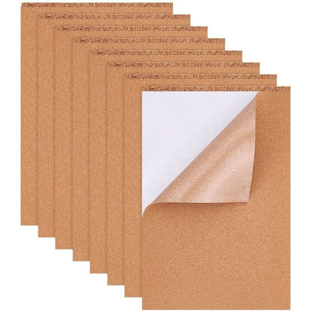 Paquete de 8 láminas de corcho autoadhesivas tamaño A4 de 8,3" x 11,8" (2 mm de grosor), láminas rectangulares de corcho aislante.
