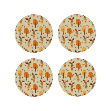 

Matuu Autumn Maple Leaf and Deer for Cup Coasters Set of 4 Leather Coasters Desk Coasters for Office Measures 4” x 4”-Round Shape