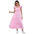 thumbnail image 2 of FYMNSI Mommy and Me Plaid Print Dresses with Pockets Sleeveless Smocked Long Sundress Casual High Waist Midi Tank Dress Pink (Women S), 2 of 9