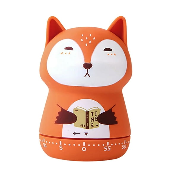 GJX Cute Kitchen Timer, 60 Minutes Timer 100% Mechanical Wind Up Egg Timer for Cooking, Reading, Doing Sports, Home Decor (Red Fox)