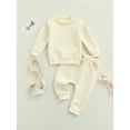 thumbnail image 3 of Newborn Baby Boy Girl Clothes 6M 12M 18M 24M Gender Neutral Sweatsuit Unisex Solid Outfit Long Sleeve Warm Pullover Pant Set, 3 of 10