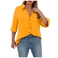 thumbnail image 4 of TTUHYWXI Womens Oversized Button Down Blouse Top Collared Long Sleeve Gauze Shirts (Yellow, XXL), 4 of 9