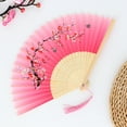 thumbnail image 2 of 1 Pcs Handheld Floral Folding Fans Hand Held Silk Bamboo Fans Antique Fan, Chinese Antique Folding Fan For Dancing Wedding Decoration, 2 of 5