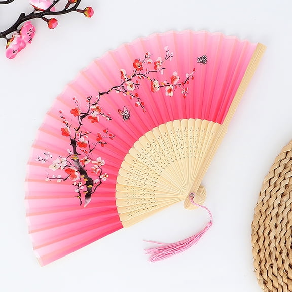 Ancient Style Bamboo Hand Folding Fan Dance Fan for Performance Wedding Party Home Decor