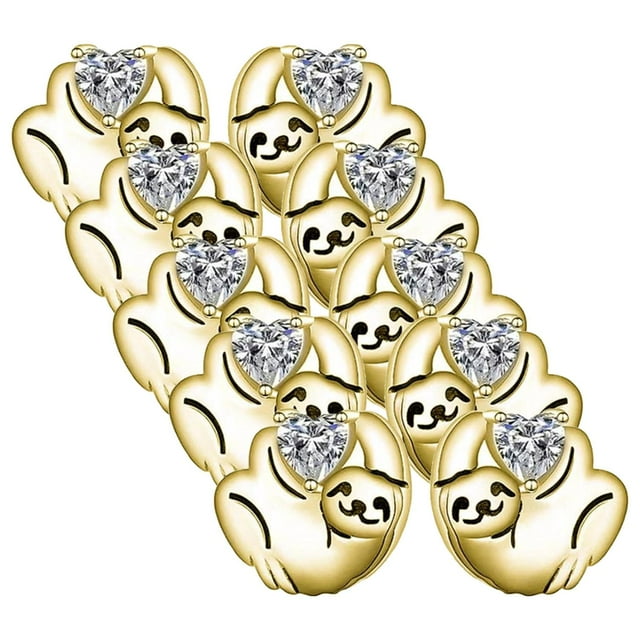 Aretes de Unisex Slothy2 5 Pzas Aretes OsoPerezoso/Corazón Color Oro Metal.