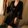 thumbnail image 4 of Xysaqa Women's Robes Ruffled Robe Bride Bridesmaid Short Kimono Satin Bathrobe V Neck Sleepwear with Belt, 4 of 8