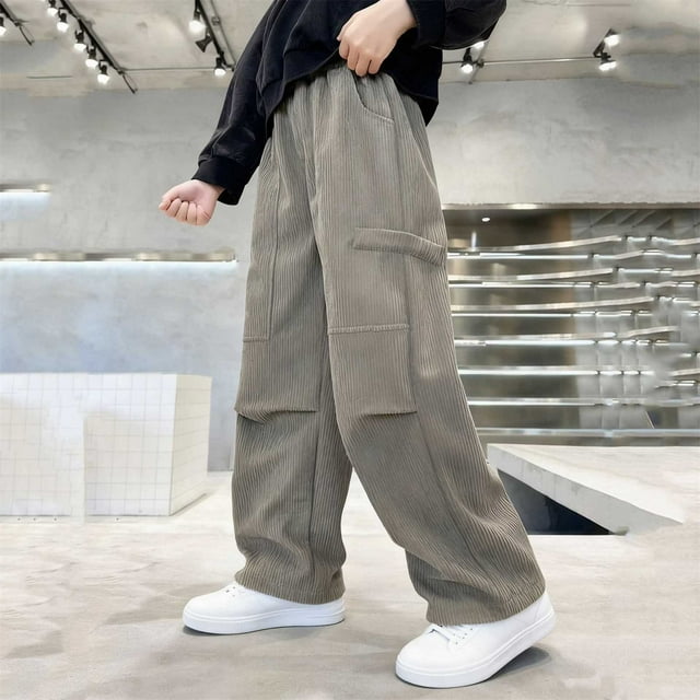 Pantalones deportivos largos para niños, de color liso, con cintura elástica y bolsillos para adultos, pantalones casuales y cómodos de poliéster para niños.