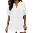 thumbnail image 3 of Womens Cotton Linen Tops Casual V Neck Blouse Loose Fit Short Sleeve Shirt Lightweight Summer Beach Vacation Clothes by Gbobgt White 3XL, 3 of 6