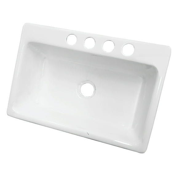 Gourmetier GCKUS33229 Towne 33-Inch Cast Iron Single Bowl Undermount Kitchen Sink (4-Hole) in White