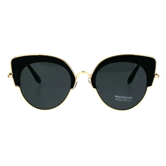 Womens Retro Designer Fashion Half Rim Cat Eye Mod Sunglasses All Black