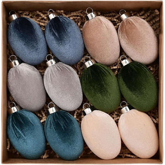 12 Pack Velvet Easter Egg Ornaments， 3.15 Inch Shatterproof Hanging Decor for Easter Tree, Spring Party, Home Decor(DSF)