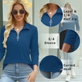 thumbnail image 5 of VDJ Women Fall Tops 3/4 Sleeve Fashion Half Zipper Collared Polo Shirts Lightweight Soft Navy Blue Tee Blouses for Ladies Size XL, 5 of 10