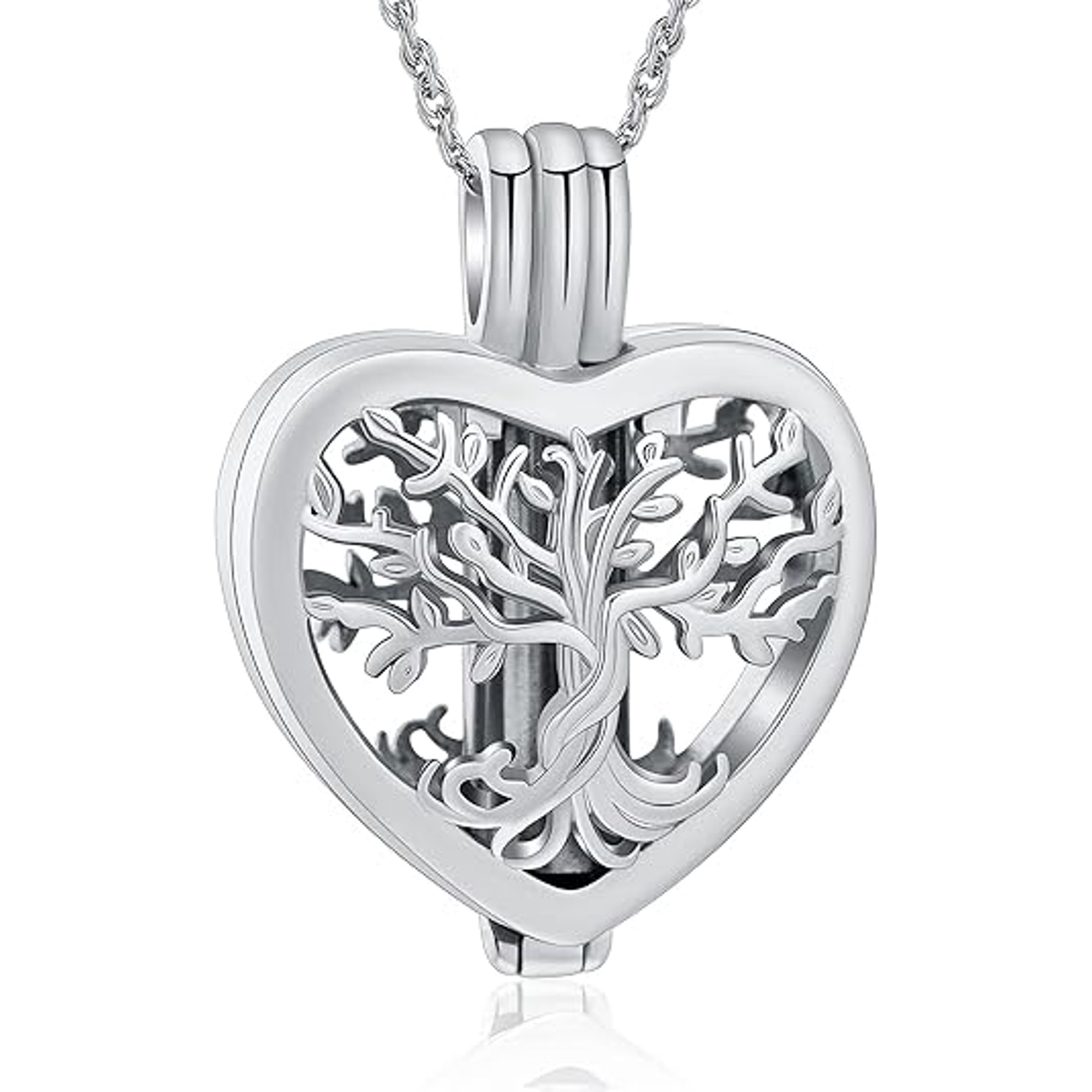 Heart Cremation Urn Necklace for Ashes of Loved One Tree of Life Heart Memorial Ash Pendant Funeral Keepsake Jewelry for Women Men Memorial Jewelry
