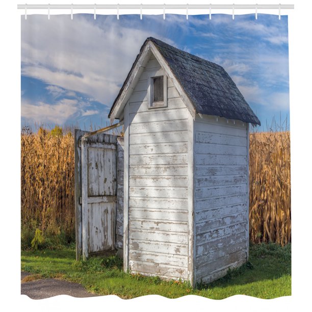 Outhouse Shower Curtain, Country Farm Life Cottage with Wheat and Grass