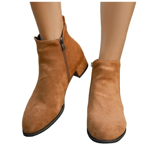 Suede Chelsea Boots Women Zip up Low Block Heel Pointed Toe Dress Fall Ankle Booties Slip on Stretch Short Boots