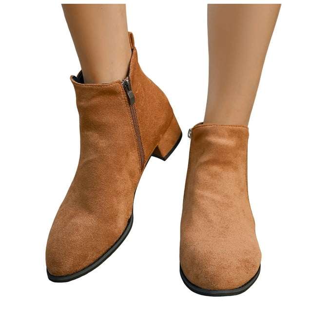 Rokment Womens Dress Boots Fall Winter Stylish Solid Color Casual Pointed Toe Side Zipper Chunky Mid Heel Short Ankle Booties for Ladies Work
