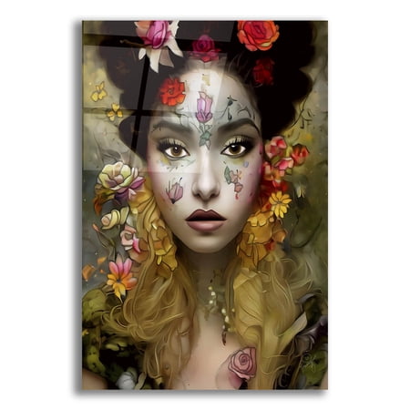 Epic Art 'Floral la Femme Portrait 1' by Romantz Art, Acrylic Glass Wall Art, 16"x24"