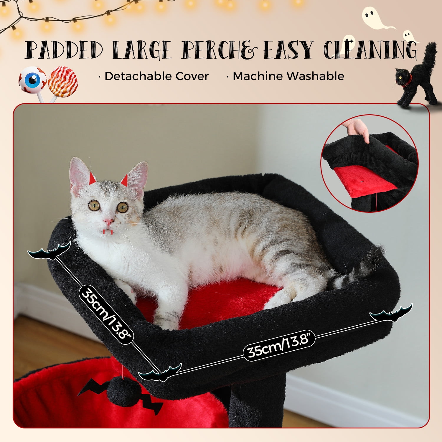 Pefilos 41" Multi-Level Cat Tree Tower with 2 Condos for Indoor Cats, Cat House with Hammock, Padded Perch, Scratching Pad, Black