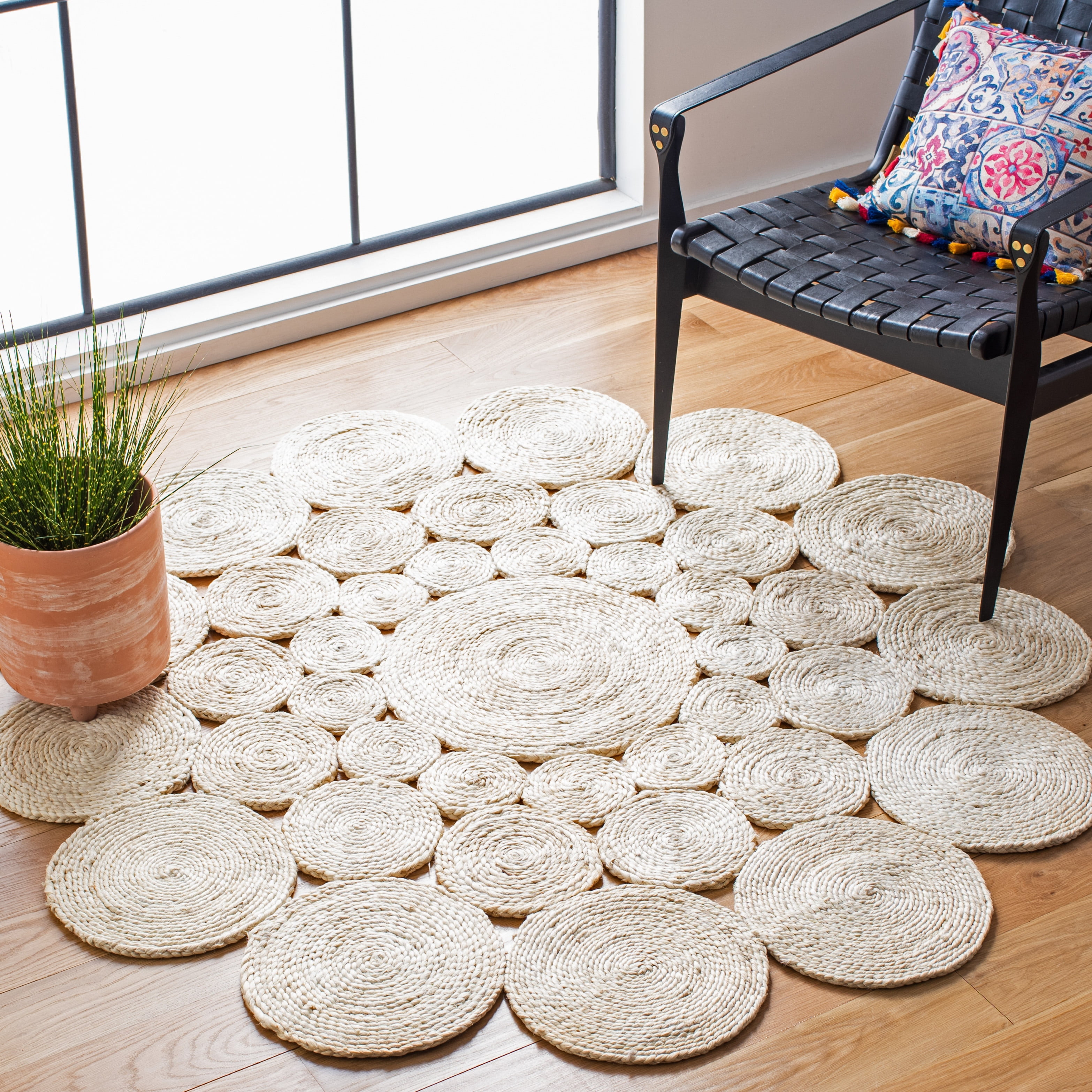 Details about   Hand Woven Jute 6'7''x6'7'' Round Eco-friendly Area Rug Oriental Natural J00001 