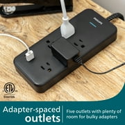 Philips 6-ft 5-Outlet Surge Protector, 1 USB-a, 1 USB-C, 15W, 1500J, Braided Cord, Black