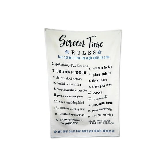 Birdy Boutique Screen Time Rules Tapestry – 36" x 36" Educational Wall Hanging