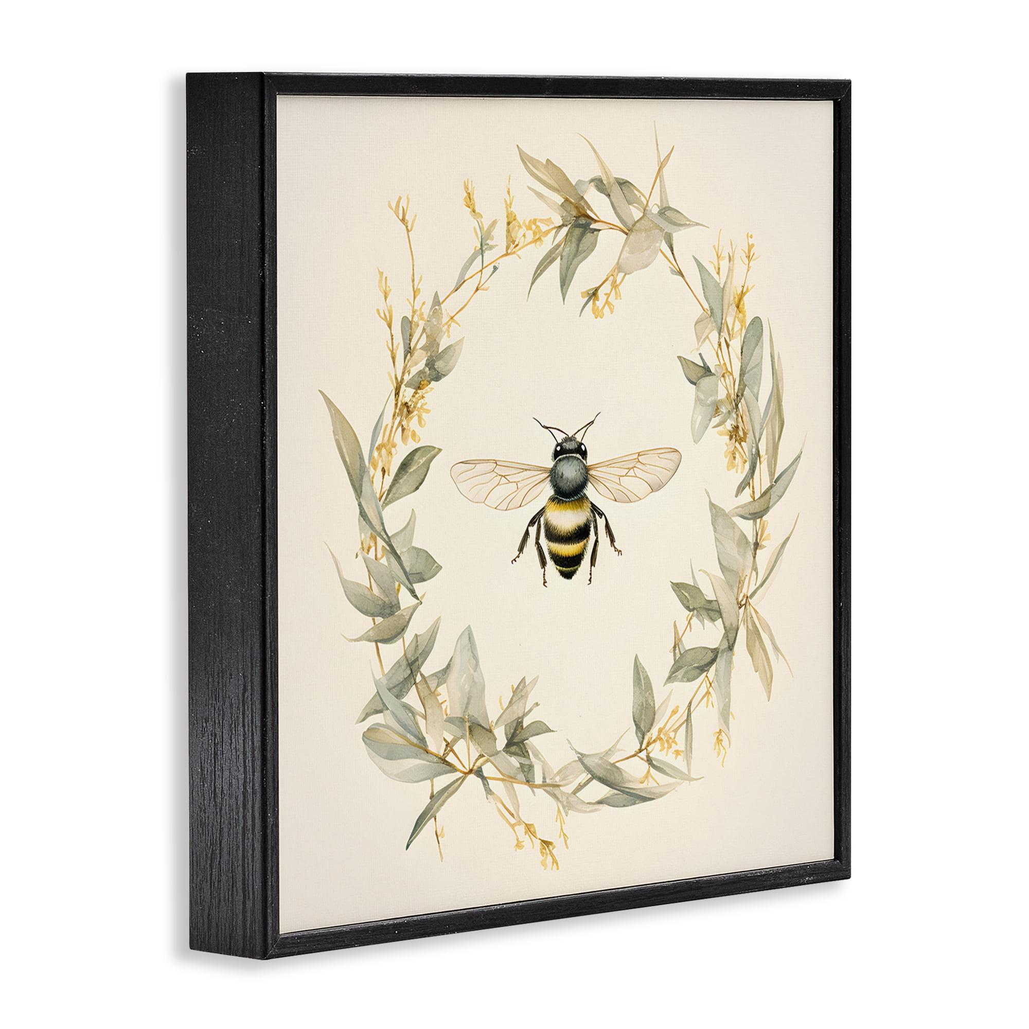 Stupell Industries Soft Bee Wreath Animals & Insects Painting Black Framed Art Print Wall Art, 17 x 17