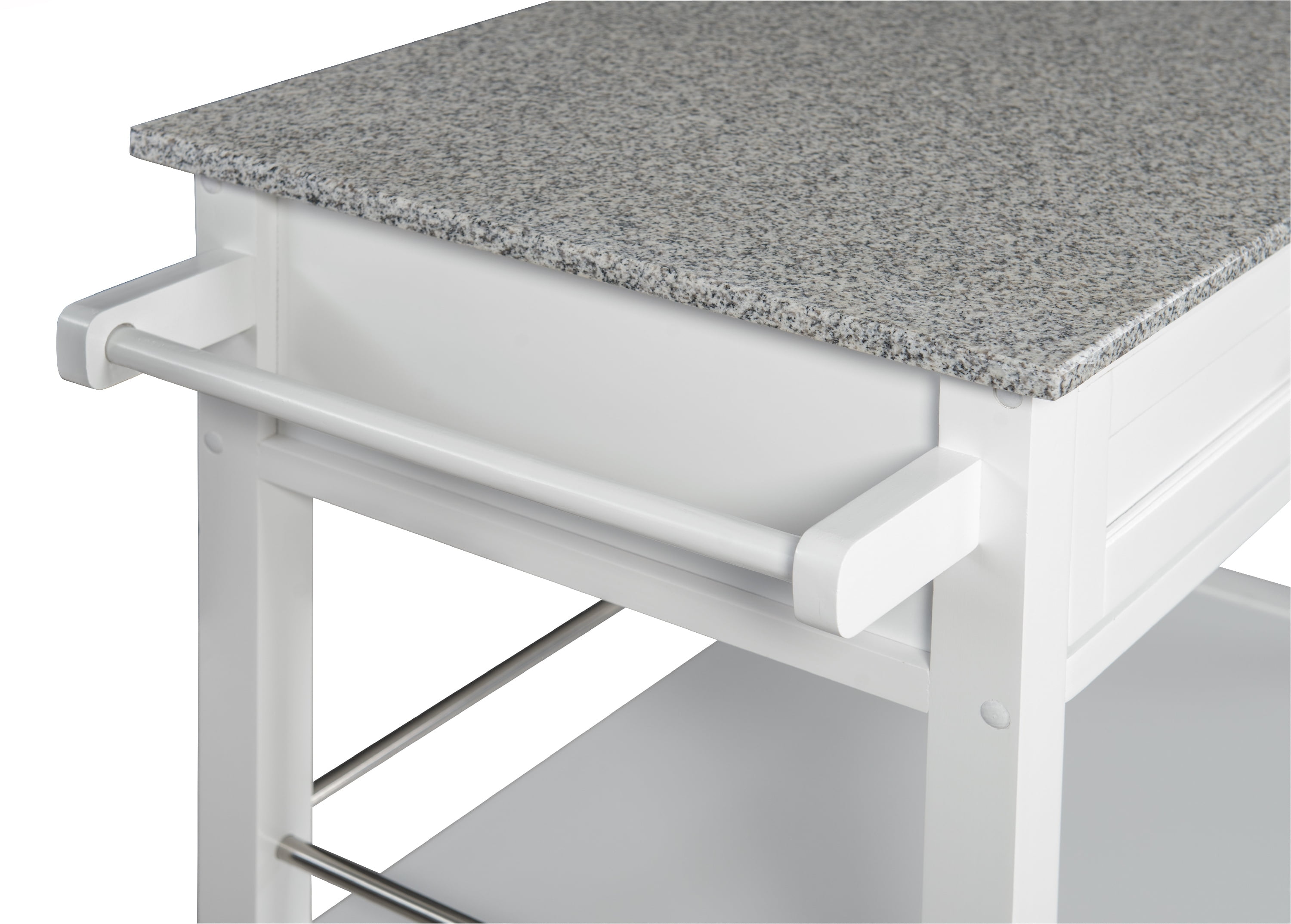 Linon Judith 2-Tier Mobile Kitchen Serving Cart with Gray & White Speckled Granite Top, 33.5" Length, White