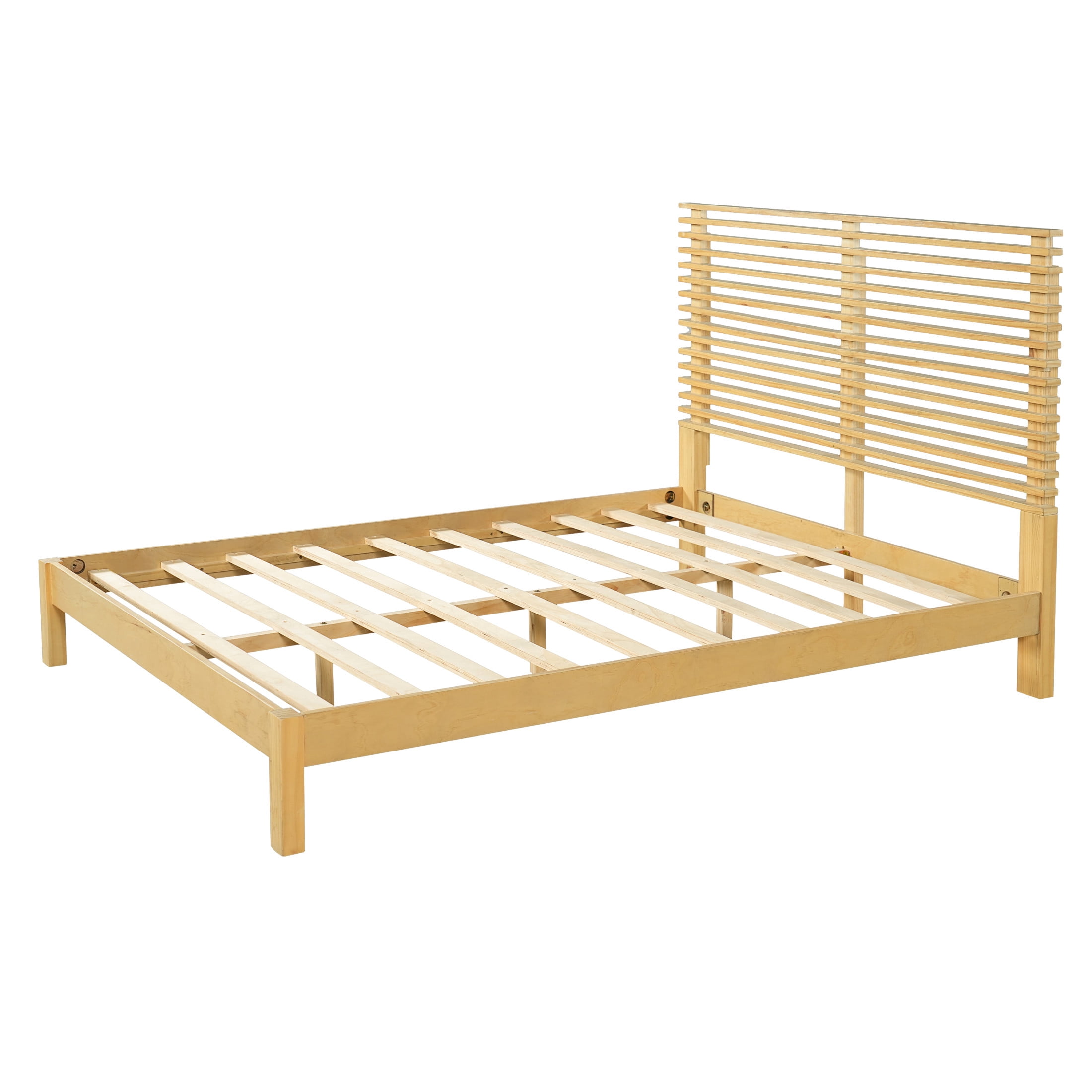 Christopher Knight Home Queen Wood Bed Frame with Slatted Headboard, Natural Finish