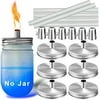 Aikeve Mason Jar Tabletop Torches Kits,6 Pack Regular Mouth Lids with Protective Tube,Long Life Fiberglass Wicks and Caps,Outdoor Oil Lamp Lights for Patio Garden Camping Decor(Silver)