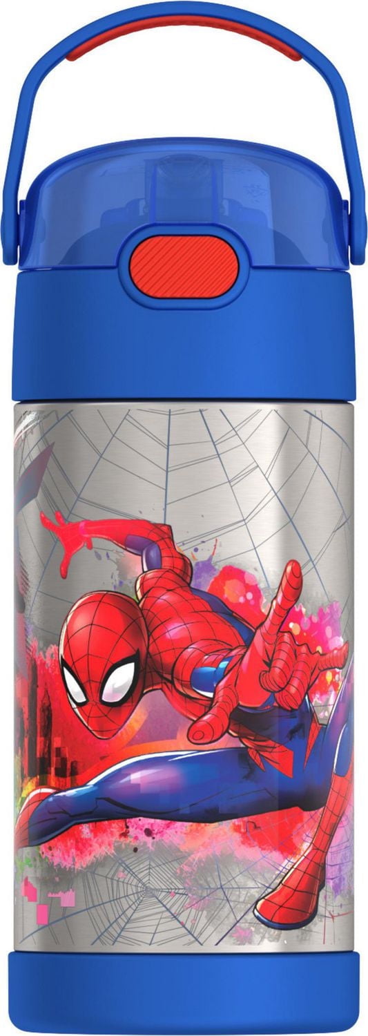 Thermos Kids Vacuum Insulated Funtainer Water Bottle with Flip Up Straw, 355ml, Spiderman, 12 Oz/354 ml, BPA free