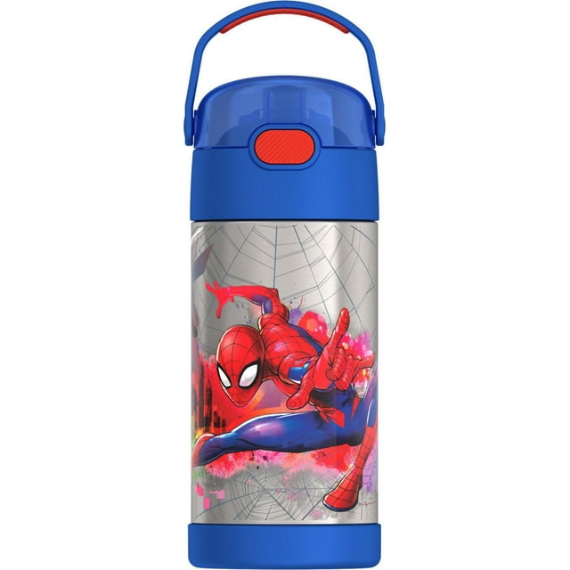 Thermos Kids Bouteille d'eau isolée sous vide avec paille rabattable, 355 ml, Spiderman