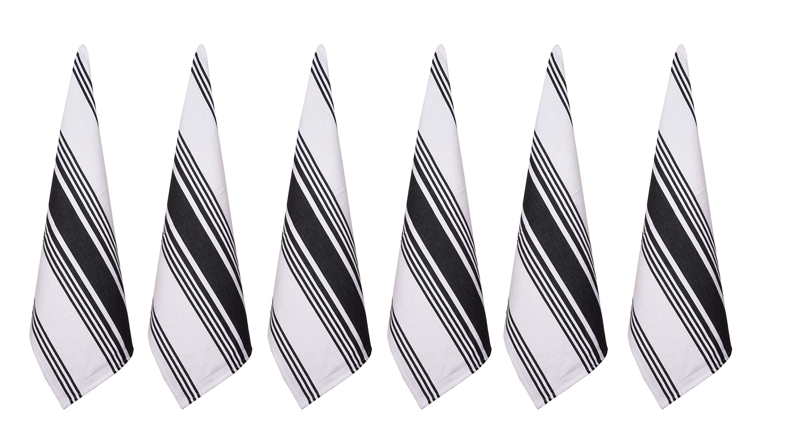 Urban Villa Kitchen Towels 100% Cotton Pack of 6, Highly Absorbent Quick Drying Super Soft Premium Dish Towels for Kitchen with Hanging Loop Hand & Tea Towels - 20x30 Inch, (Black & White, Striped)