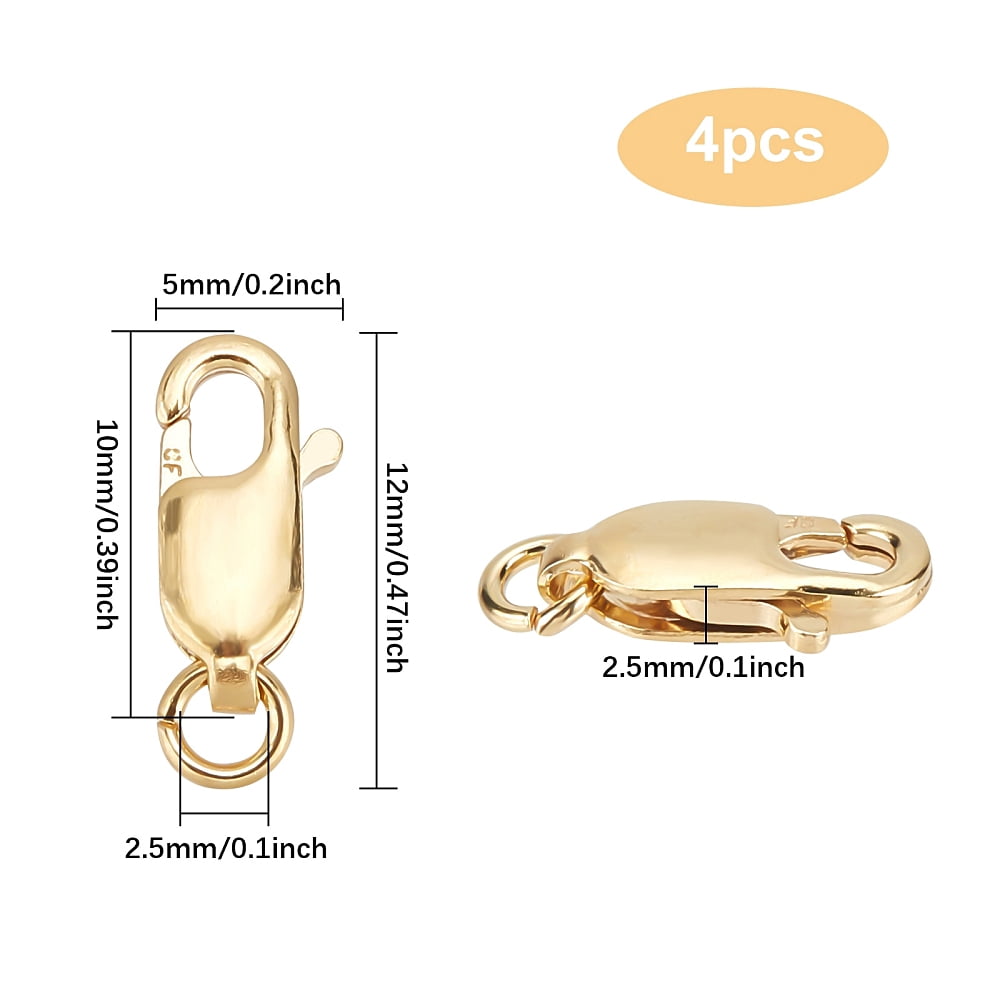 1box 4Pcs Brass Yellow Gold Filled Lobster Claw Clasps 1/20 14K Gold Filled Cadmium Free Nickel Free Lead Free 14K Gold Filled 12x5x2.5mm Hole: 2mm