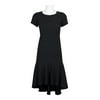 Avec Les Filles Crew Neck Short Sleeve Zipper Back Solid Crepe Dress-BLACK / 4