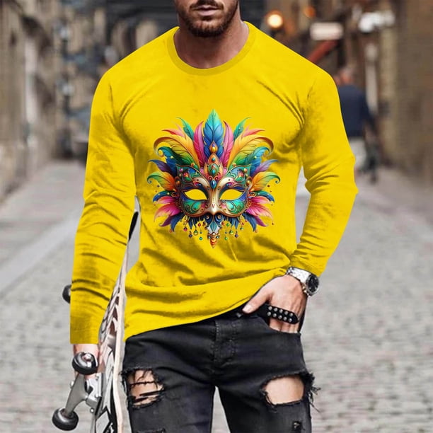 Blusas y camisas de manga larga con cuello redondo para hombre Blusa de manga larga con cuello redondo y estampado de carnaval para hombre Blusa de poliéster para hombre
