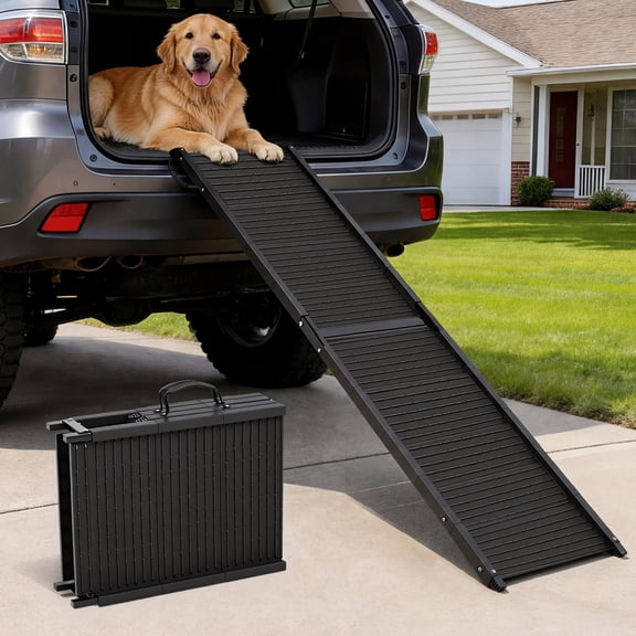 67" Foldable Dog Ramp, 4-Fold Portable Pet Ramp Stairs for Car, SUV, and Truck, 220 lb Capacity, Non-Slip Surface Dog Ramps for Large Dogs