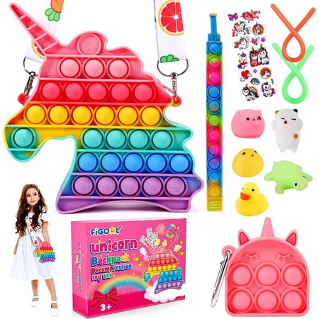 FiGoal 11 PCS Assorted Unicorn Fidget Toy Set for Girls Pop Purse Fidget Shoulder Bag Bubble Sensory Toy Autism Special Needs Squeeze Sensory Toy