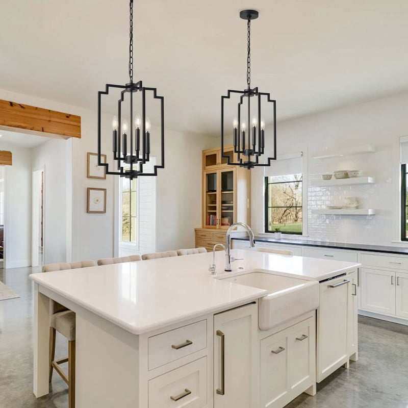 Matte Black Kitchen Island Pendant Lighting Industrial Hanging Light Fixture with Adjustable Chain for Dining Room - 13.9 IN