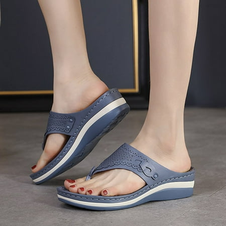 

Sunvit Wedge Sandals for Women Casual Fashion Open Toe Summer Slide Sandals #717 Blue