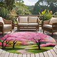 thumbnail image 4 of Nature Pink Green Round Area Rug 5Ft Washable Circle Rugs for Living Room Bedroom, Spring Country Oil Painting Flower Tree Non-Slip Carpet Floor Mats Indoor Outdoor Carpet Runner Aesthetic Home Decor, 4 of 8