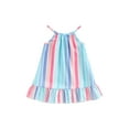thumbnail image 1 of Faithtur Robe d'Été Sans Manches pour Filles Imprimé Rayures Verticales Ourlet à Volants Robe Décontractée à Bretelles Spaghetti, 1 of 8