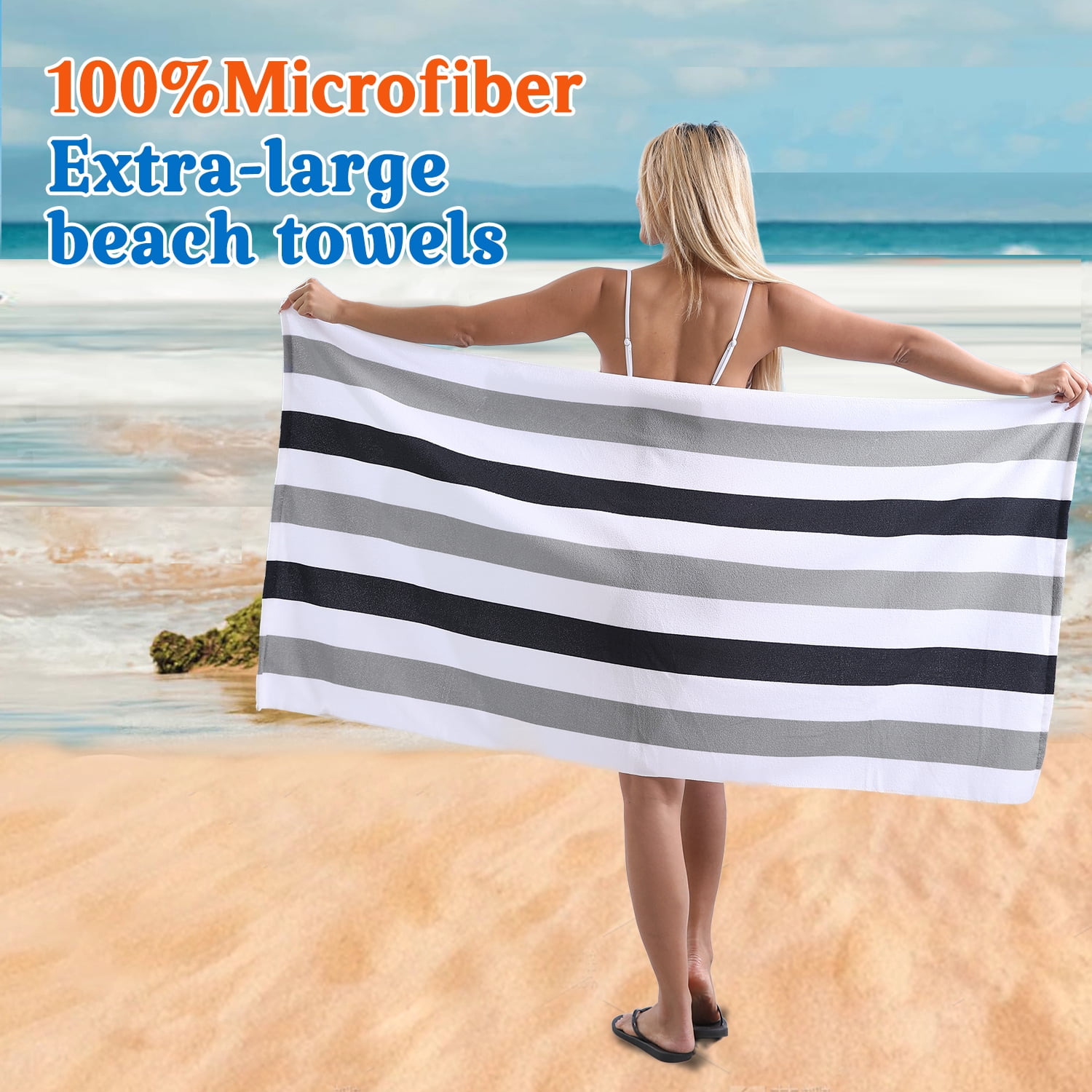Beartech 4 Pieces Beach Towel Set,30x60 inches Striped Beach Towels Soft Camping Travel Towels, Lightweight Quick Dry Pool Towels for Beach Shower Towels Swim Towels Absorbent for Adults