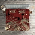 thumbnail image 2 of Ambesonne Eastern Quilted Coverlet 3 Pcs, Japanese Dragon Doodle, King Size, Ivory and Ruby, 2 of 2