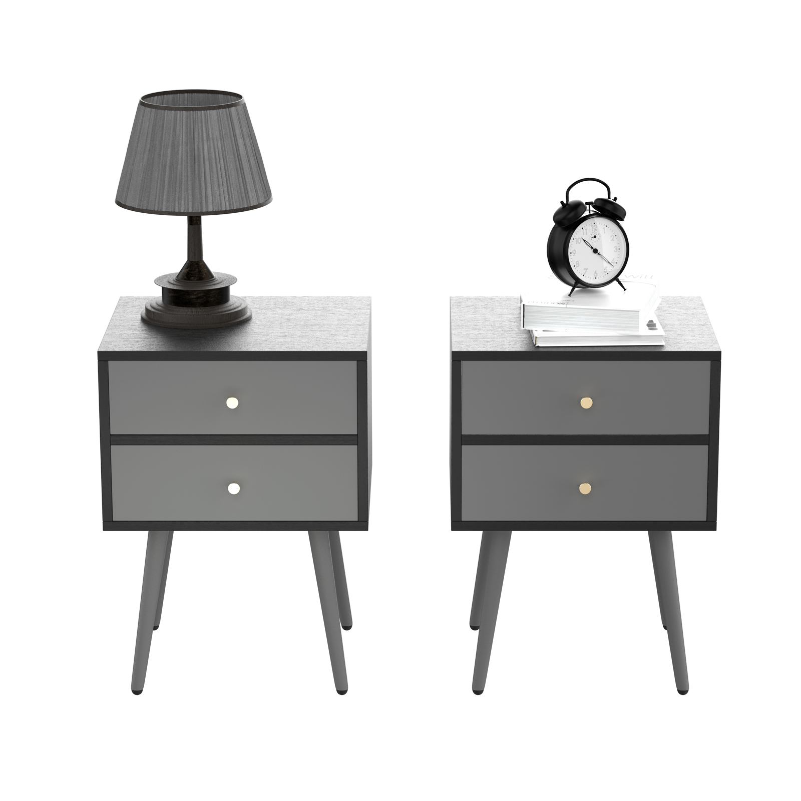 Williamspace Nightstand Set of 2, Mid Century Modern Square Wood